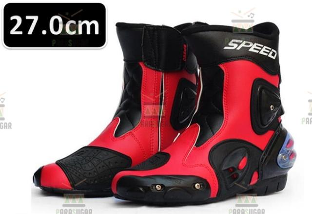 レーシングブーツ 118  レッド 27.0cm バイクブーツ 防水 ライディングシューズ ロング ライダーブーツ バイク ライダーの通販は