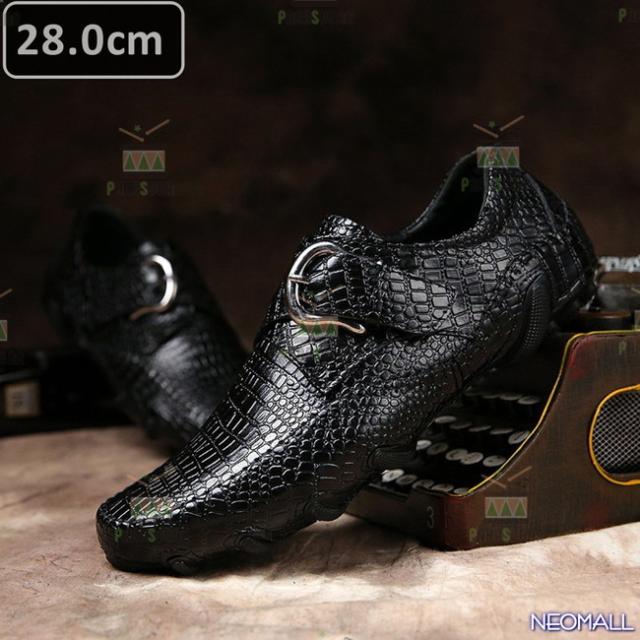 牛皮 型押し ☆ メンズ ビジネス レザー ワニ柄 シューズ ブラック サイズ 28.0cm 革靴  靴 カジュアル 屈曲性 通勤 軽量  【620】