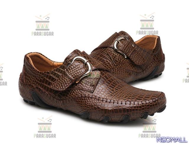 牛皮 型押し ☆ メンズ ビジネス レザー ワニ柄 シューズ ブラウン サイズ 25.0cm 革靴  靴 カジュアル 屈曲性 通勤 軽量  【620】