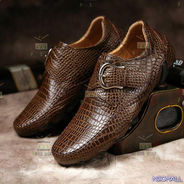牛皮 型押し ☆ メンズ ビジネス レザー ワニ柄 シューズ ブラウン サイズ 27.0cm 革靴  靴 カジュアル 屈曲性 通勤 軽量  【620】