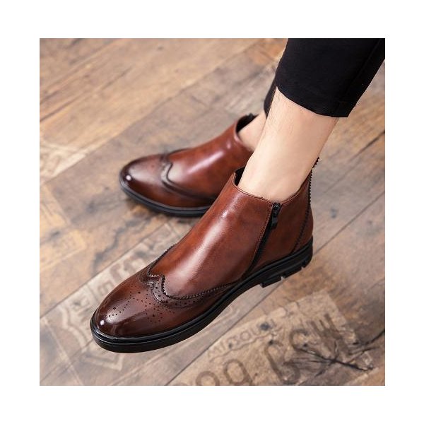 サイドジッパー付き メンズ ビジネス レザー シューズ ブラウン 24.0cm 革靴 靴 カジュアル 屈曲性 通勤 軽量 インポート品【n141】
