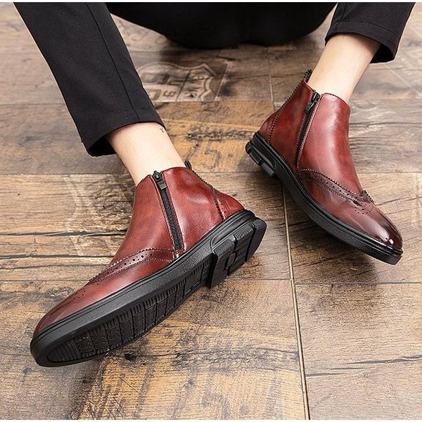サイドジッパー付き メンズ ビジネス レザー シューズ ブラウン 24.0cm 革靴 靴 カジュアル 屈曲性 通勤 軽量 インポート品【n141】
