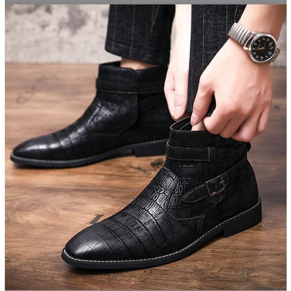クロコ柄 メンズ ビジネス レザー シューズ ブラック 24.0cm 革靴 靴 カジュアル 屈曲性 通勤 軽量 インポート品【n145】