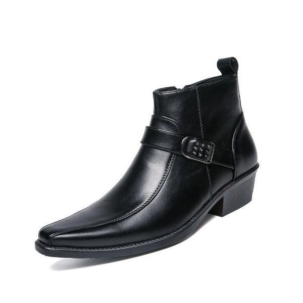 メンズ PUレザー ブーツ シューズ ブラック 革靴 靴 カジュアル 屈曲性 通勤 軽量 インポート品【n148】