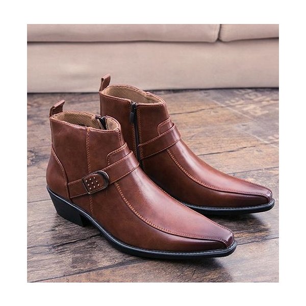 メンズ PUレザー ブーツ シューズ ブラウン 革靴 靴 カジュアル 屈曲性 通勤 軽量 インポート品【n148】