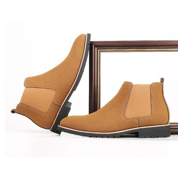 サイドゴア メンズ ビジネス PUレザー シューズ ライトブラウン  革靴 靴 カジュアル 屈曲性 通勤 軽量 インポート品【n155】