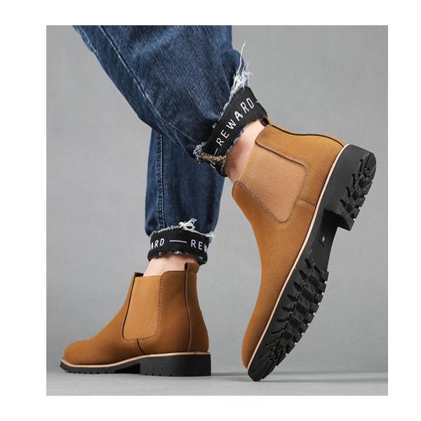 サイドゴア メンズ ビジネス PUレザー シューズ ライトブラウン 革靴