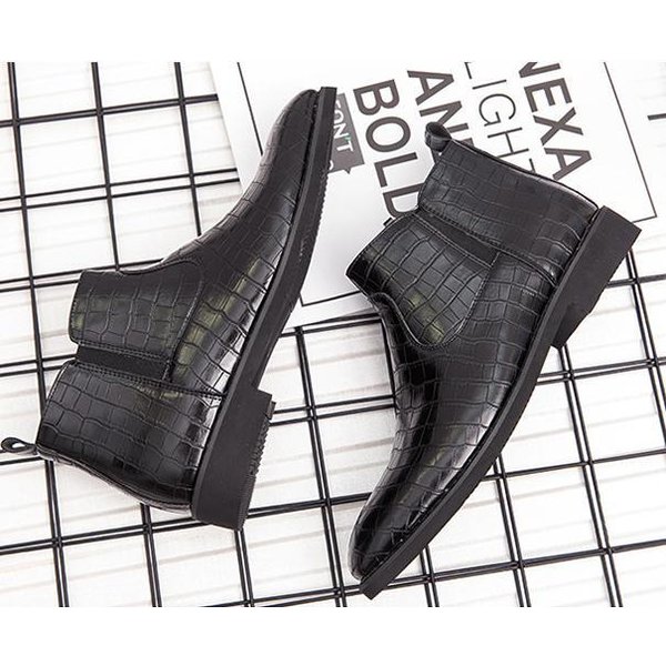 サイドジッパー メンズ ビジネスワニ柄 PUレザー シューズ ブラック 24.0cm 革靴 靴 カジュアル 屈曲性 通勤 軽量 インポート品【n157】