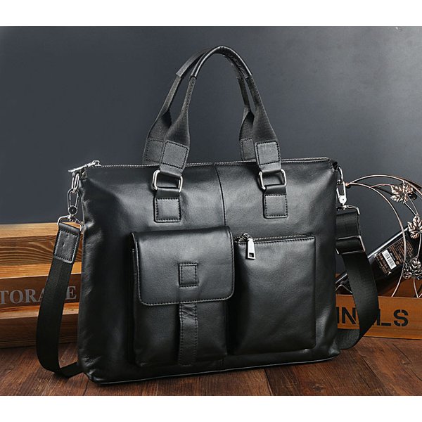 送料コミコミ☆ メンズ 本革 ビジネスバック ブラック 牛革 ブリーフケース 書類カバン 鞄  オフィス 通勤【n215】
