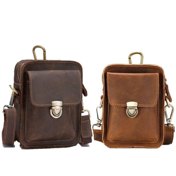 送料コミコミ☆ メンズ 本革 3wayバッグ ダークブラウン/ライトブラウン 牛革 ヒップバッグ ウェストポーチ ショルダーバッグ 多機能【n220】