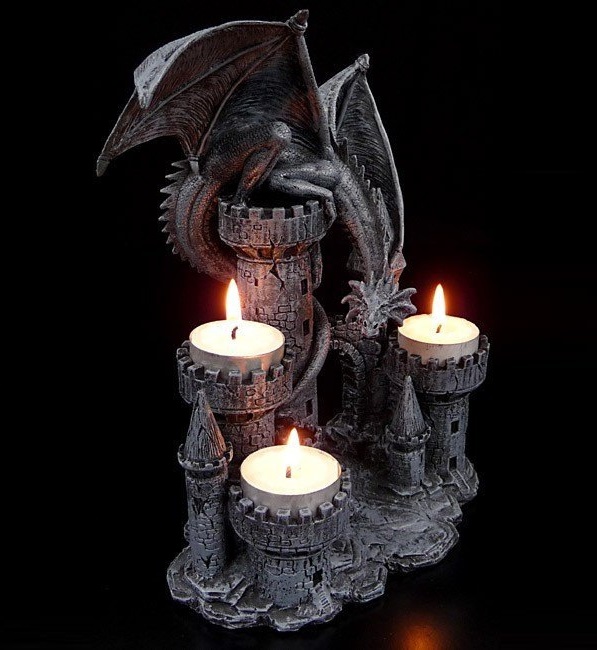 キャンドルスタンド キャンドルホルダー ドラゴンと城 キャンドルライト ろうそく 蝋燭 装飾 装飾品 n949