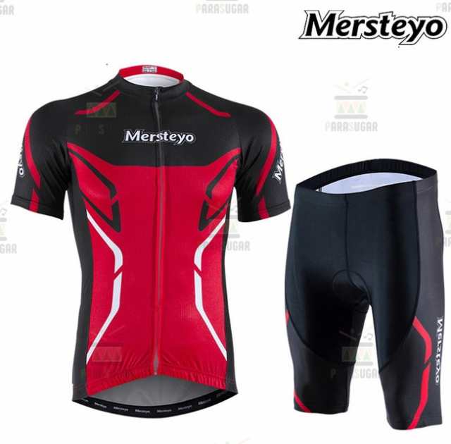 サイクリングウェア mersteyo 半袖 レッド 2点セット 自転車 ウェア サイクルジャージ 吸汗速乾防寒 新品 インポート品【690】の通販は 7,207円