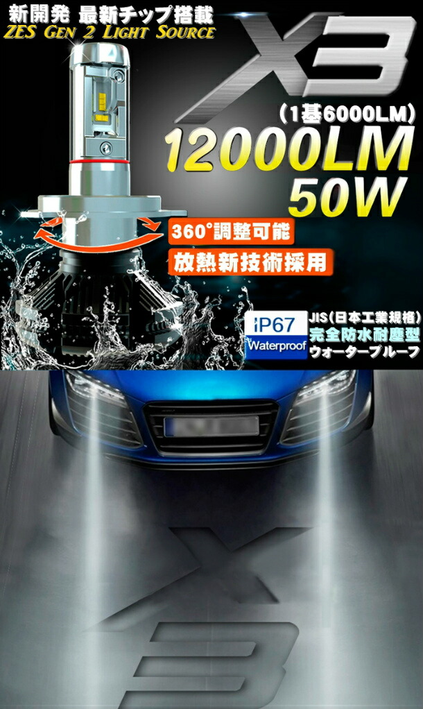 LEDヘッドライト クラス最強12000LM イエロー ブルー ホワイト 3色着替可能 セットH4 Hi/Lo切替 H1/H3/H8/H11/H16/HB3/HB4/PSX26から選択可能 新基準車検OK6500k 8000LM超え_2