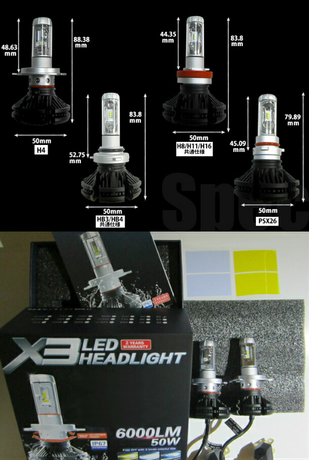 LEDヘッドライト クラス最強12000LM イエロー ブルー ホワイト 3色着替可能 セットH4 Hi/Lo切替 H1/H3/H8/H11/H16/HB3/HB4/PSX26から選択可能 新基準車検OK6500k 8000LM超え_9
