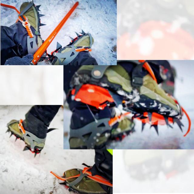 アイゼン 雪山登山 冬山 収納ケース付き 10＋4本 スノースパイク