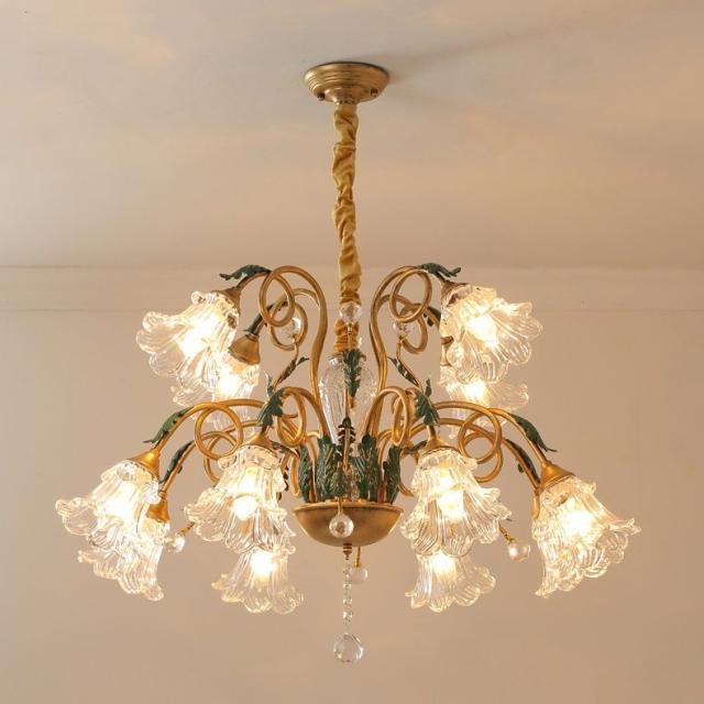 L50-12水晶ガラス.ペンダントライト．洋風照明 シャンデリア 北欧デザイン シーリングライト不可 天井照明 花柄 12灯 カントリー調の通販は