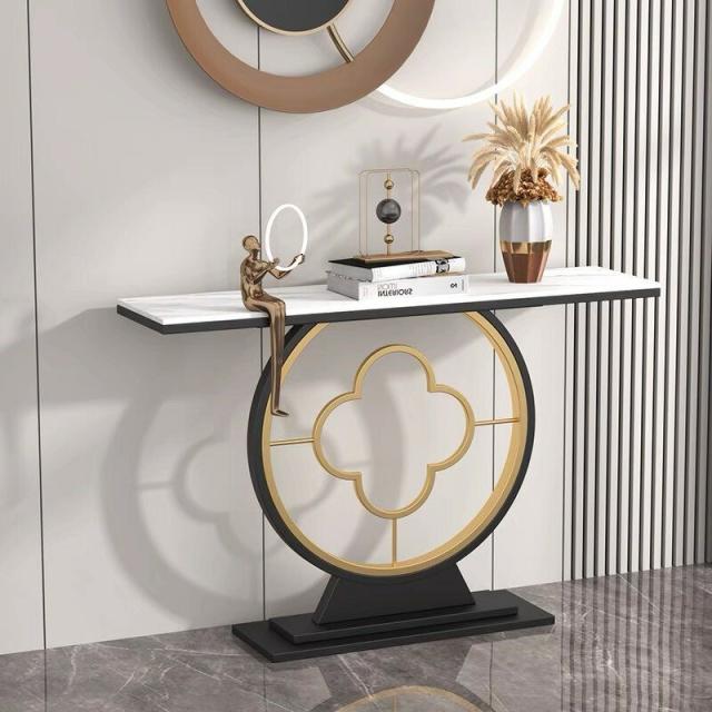 高級サイドテーブル 人造大理石コンソールテーブル 玄関テーブル 花台 電話台 幅100cmの通販は