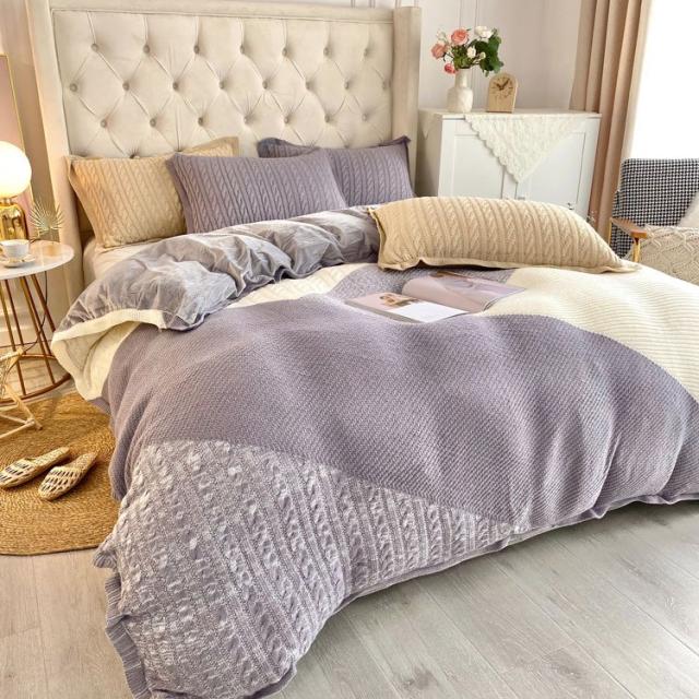 BS15冬用フランネル寝具 ワイドダブル ベッド用品4点セット ボックスシーツ