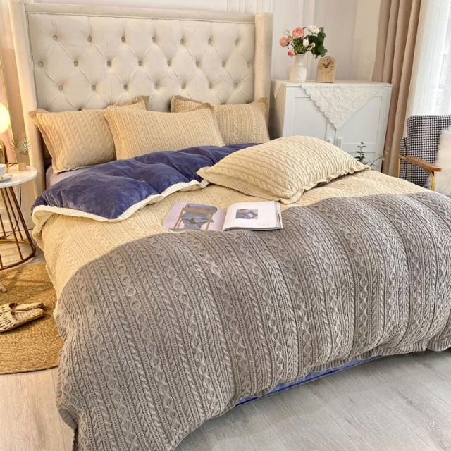 BS15冬用フランネル寝具 ワイドダブル ベッド用品4点セット ボックスシーツ