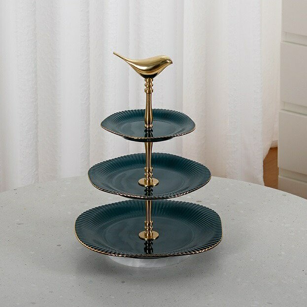 CA4-1ケーキ スタンド プレート 3段セット アフタヌーンティー フルーツ トレー 皿 果物皿 盛り皿 お菓子皿 陶器.大理石.銅の通販は