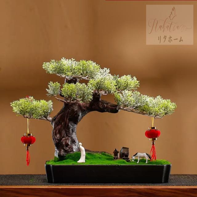 20220729-17 インテリアグリーン 高級模造迎客松盆栽 置物 禅意迎客松盆栽装飾品 人工観葉植物の通販は