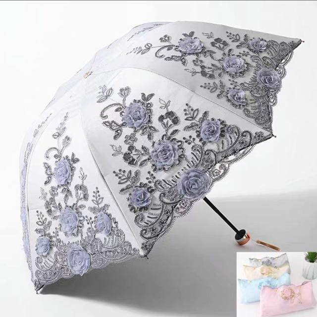 20220711-17 折り畳み傘 晴雨兼用 レディース UVカット 遮熱 刺繍 雨傘日傘 紫外線カット