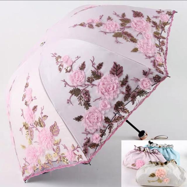 20220711-21 折り畳み傘 晴雨兼用 レディース UVカット 遮熱 刺繍 雨傘日傘 紫外線カット