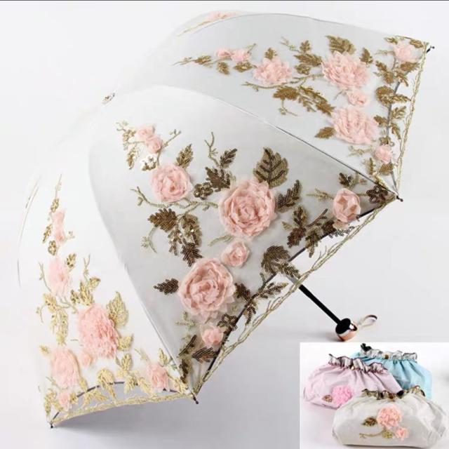 20220711-22 折り畳み傘 晴雨兼用 レディース UVカット 遮熱 刺繍 雨傘日傘 紫外線カット