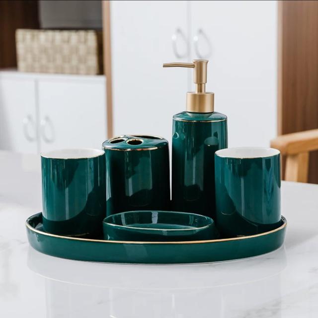 20220720-7 高級サニタリー6点セット．ディスペンサー 歯ブラシスタンド 洗面用品セット 23,849円