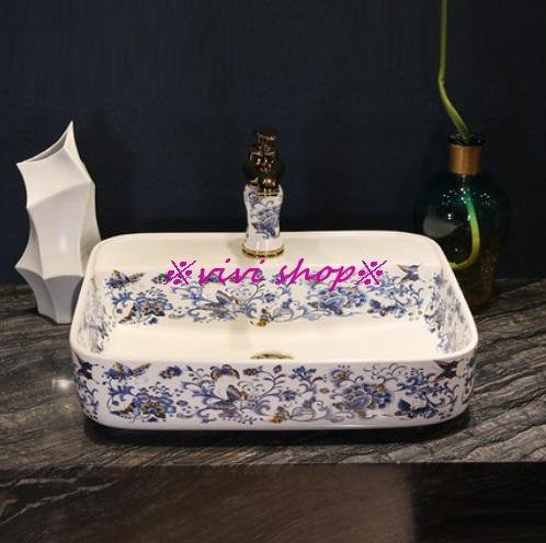 1220F146-3豪華洗面ボウルセット陶器洗面台 トイレ 手水鉢 手洗器 手洗い鉢 洗面器 蛇口 排水金具付き