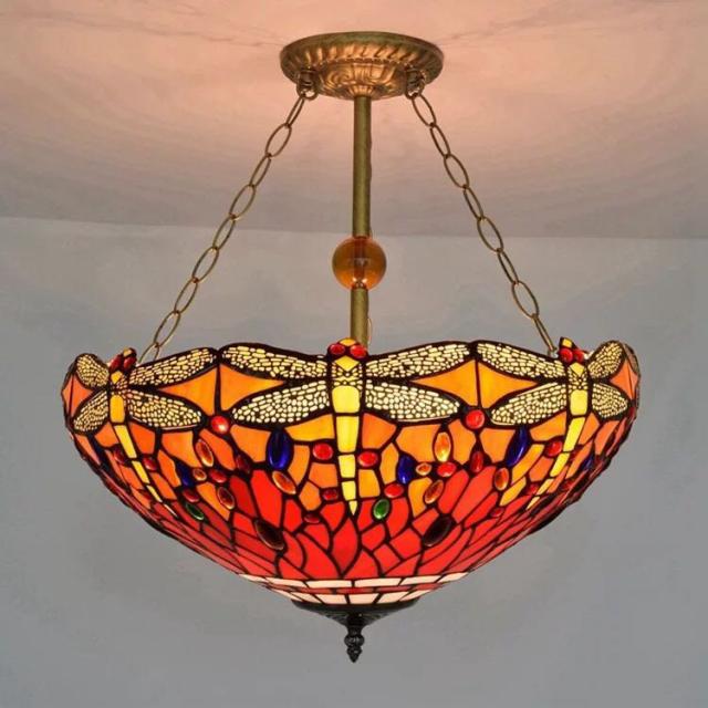 ステンドグラス．ペンダントライト豪華天井照明ステンドグラスランプ ガラス工芸品 電源直結タイプ