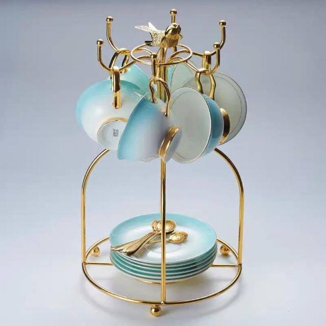 高級ティー・コーヒーカップセット カップ＆ソーサー6客セット ．カップランク付き