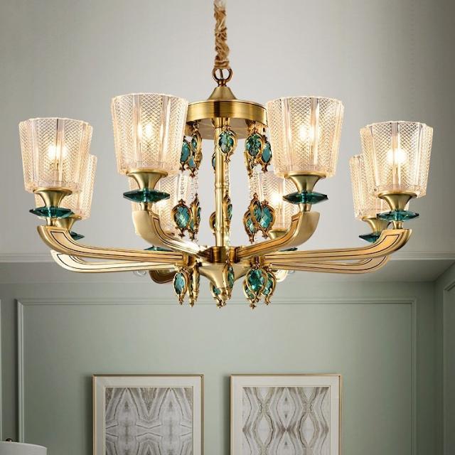 L59-8銅.水晶ガラス.ペンダントライト．洋風照明 シャンデリア 北欧デザイン シーリングライト不可 天井照明 8灯 電源直結タイプの通販は 176,715円