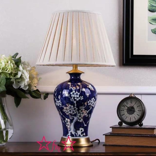 大型照明スタンドライト テーブルランプ デスクライト． 高級陶器卓上ステンド 高さ62cmの通販は 87,615円