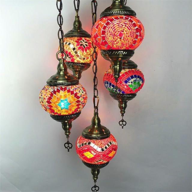 A37074 ボヘミア調 トルコ モロッコ風ペンダントライト 手作りモザイクステンドグラス アンティーク調 シャンデリア 天井照明 ボヘミア調 トルコ モロッコ風ペンダントライト ．手作りモザイク