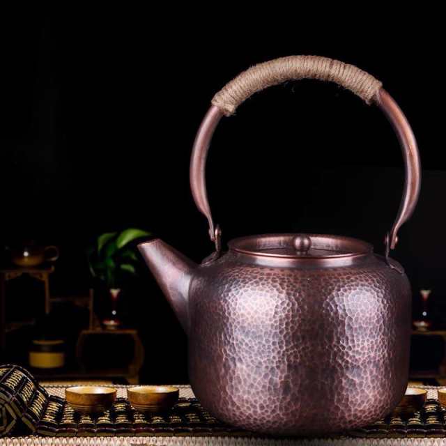 国産豊富な純紫銅茶壺 銅器 純銅 銅やかん 厚手 煮茶壷 手彫り銅壺 提梁壷 水壷 茶壺 ティーポット 茶道具 1.35L その他