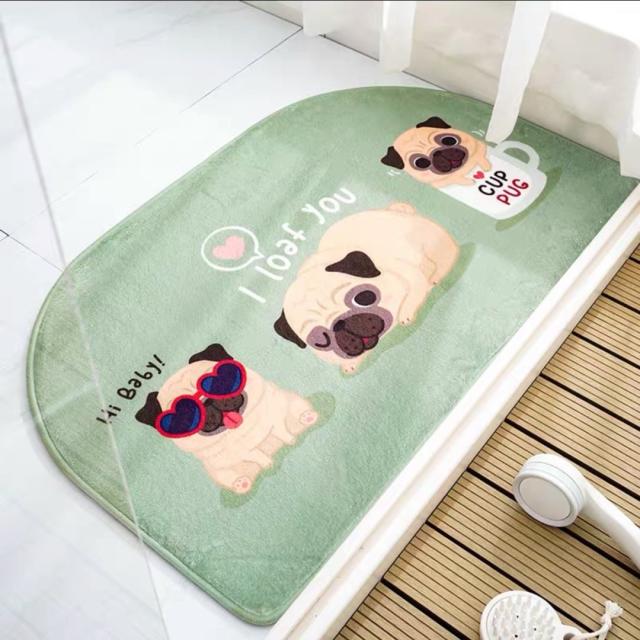 犬柄タイプ☆ラグマット リビングマット．玄関マット．カーペット ．お風呂マット パグ雑貨 50x80cm