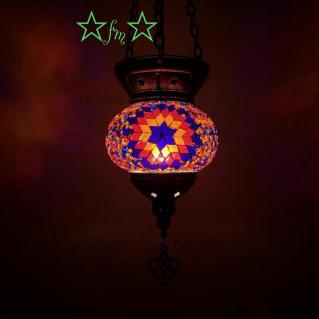 ボヘミア調 トルコ モロッコ風ペンダントライト ．手作りモザイクステンドグラス アンティーク調 シャンデリア 天井照明 電源直結タイプの通販は