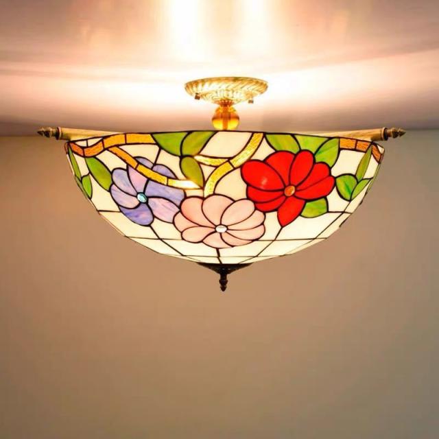 ステンドグラス．ペンダントライト豪華天井照明ステンドグラスランプ