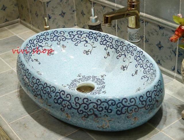 0121F197豪華洗面ボウルセット陶器洗面台 トイレ 手水鉢 手洗器 手洗い鉢 洗面器 蛇口 排水金具付き