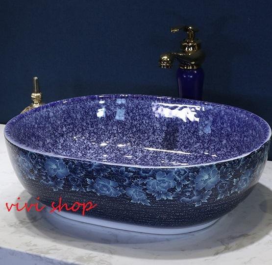 0121F160豪華洗面ボウルセット陶器洗面台 トイレ 手水鉢 手洗器 手洗い鉢 洗面器 蛇口 排水金具付き