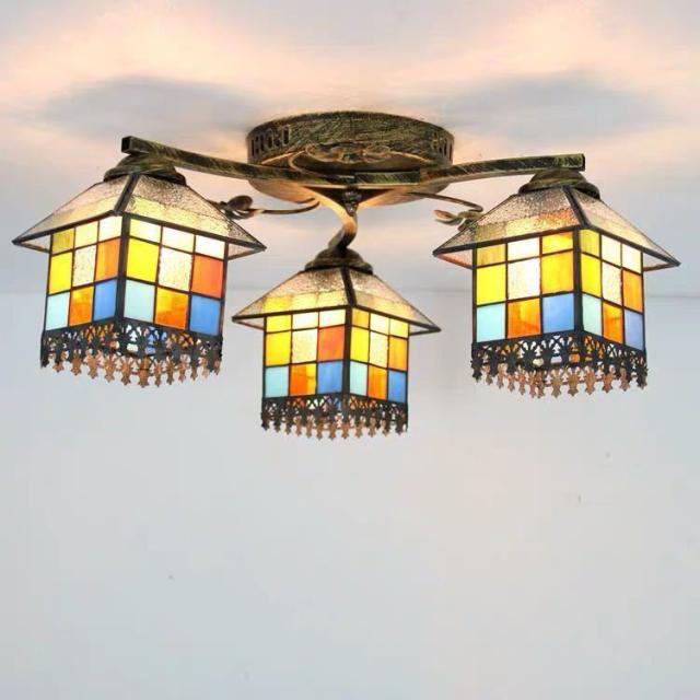 ステンドグラス．ペンダントライト豪華天井照明ステンドグラスランプ