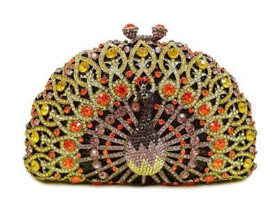 豪華パーティーバッグ キラキラ ストーンBAG クラッチバッグ レディース ラインストーンクラッチバッグ (クジャク型）