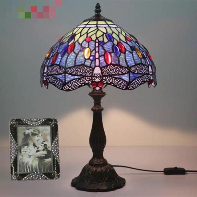 ステンドグラスランプ 卓上スタンド 豪華テーブルランプ 卓上照明 トンボ柄