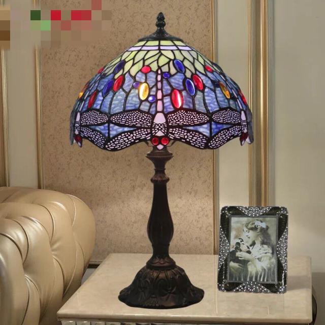 ステンドグラスランプ 卓上スタンド 豪華テーブルランプ 卓上照明 トンボ柄