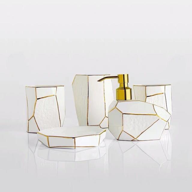 バスルームセット 5点セット ソープディスペンサー 歯ブラシスタンド 石鹸置き コップ 洗面用具の通販は