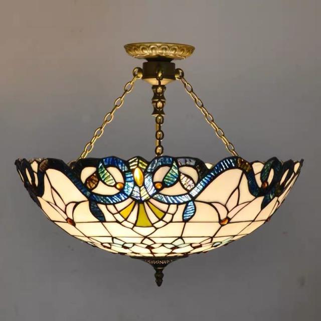 ステンドグラス．ペンダントライト豪華天井照明ステンドグラスランプ ガラス工芸品. 電源直結タイプ