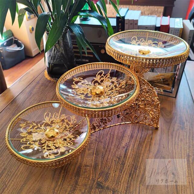 ケーキ スタンド プレー豪華アフタヌーンティー フルーツ トレーガラス皿