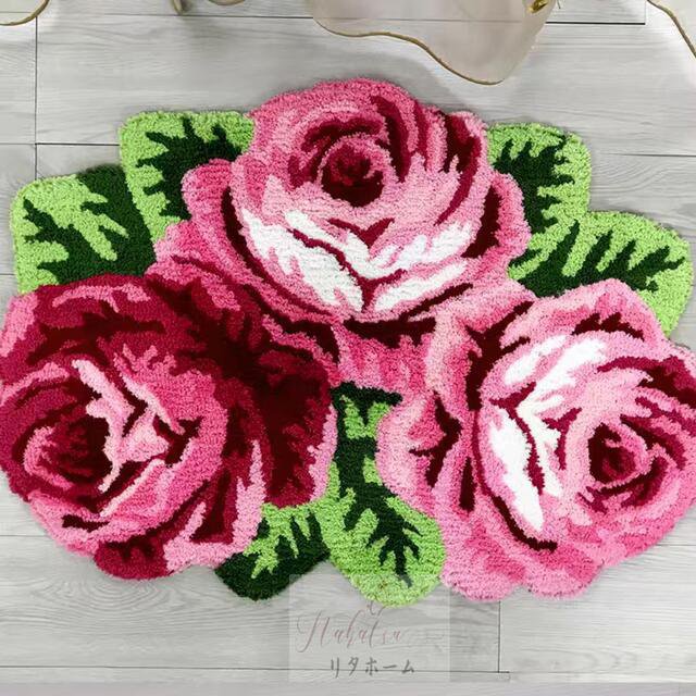 ラグマット リビングマット 玄関マット．カーペット．お風呂マット薔薇雑貨