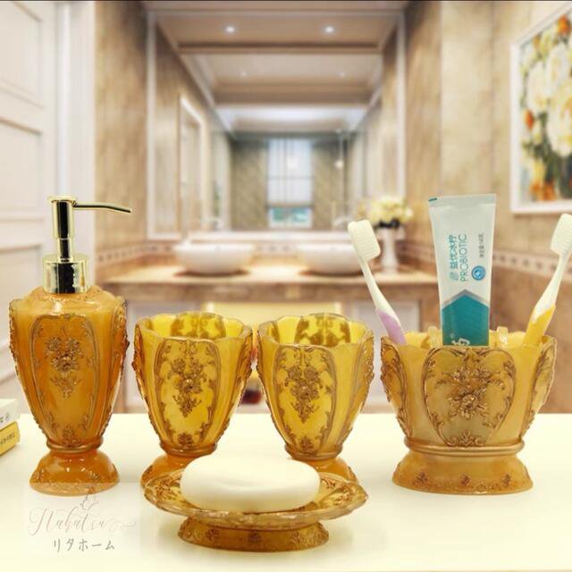 高級サニタリー5点セットディスペンサー 歯ブラシスタンド 洗面所用品